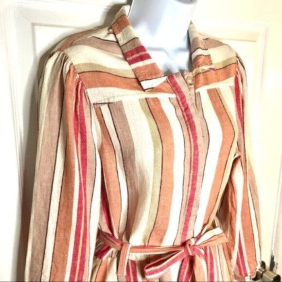 Francesca’s Coco & Jaimeson Brand Rosy Stripe Belted Linen Romper Cream Pink M - Picture 9 of 16